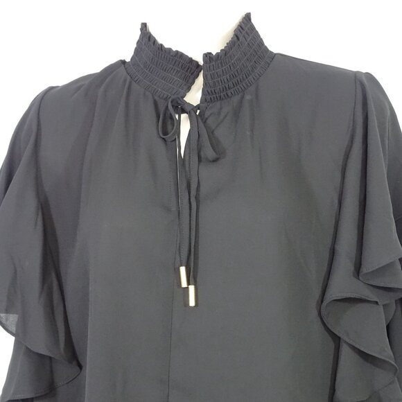 T Tahari Black Mock Neck Ruffle Sleeve High Neck Blouse Top Women Size L - Picture 2 of 9